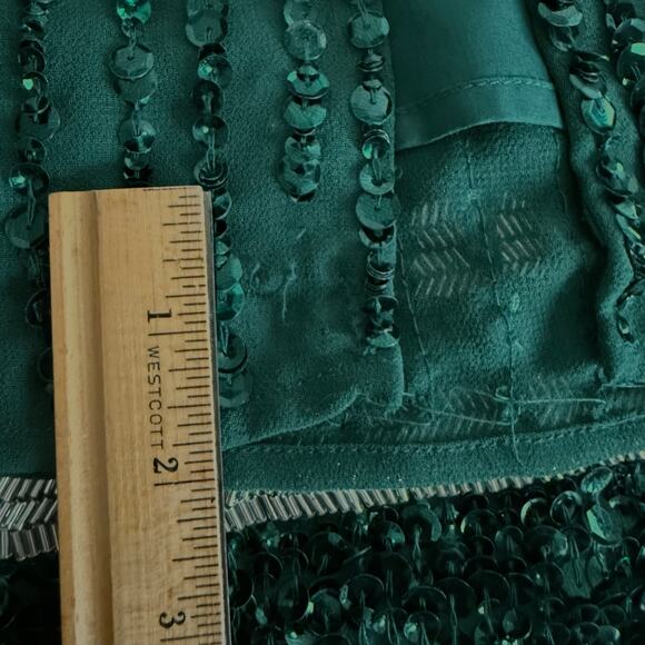 Mac Duggal Midi Sheath Dress Sleeveless High Neck Beaded Sequin Green Size 2 - Picture 12 of 15